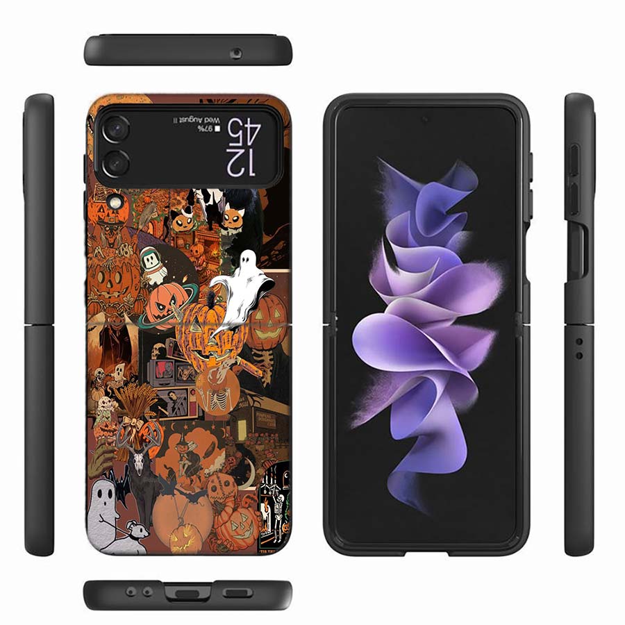 Halloween Fall Art Witch Cat Phone Case For Samsung Z Flip 6 7 5G Z Flip 5 Galaxy Z Flip 3 4 5G ZFlip Shockproof Hard Cover TPU