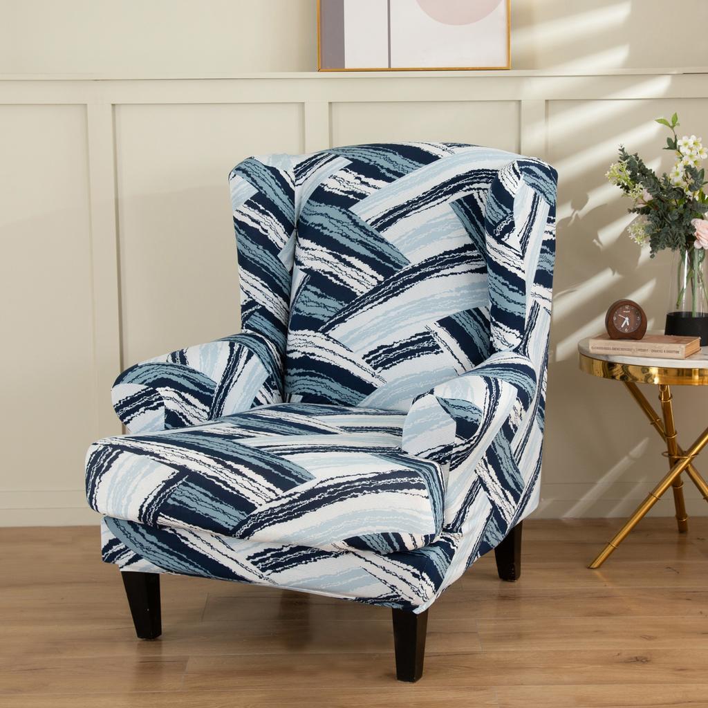 Stretch Spandex Wing Chair Cover Elastic Relax Armchair Slipcovers Wingback Sofa Protector with Seat Cushion Cover Home Decor