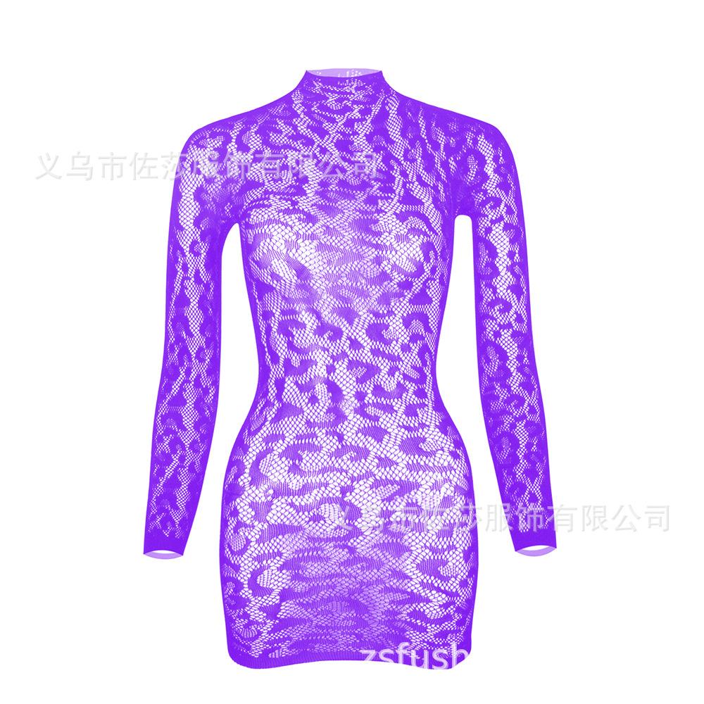 Sexy Lace See Through Bodysuit Long Sleeve Fishnet Jumpsuits Elastic Night Club Women Erotic Lingerie Open Crotch Costumes