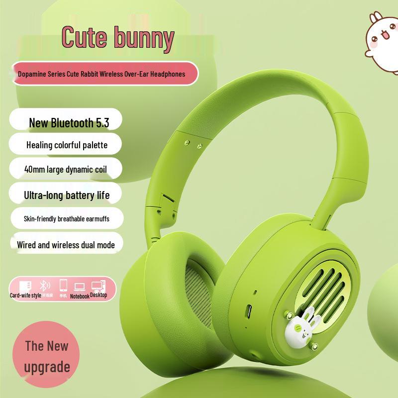 Cute Rabbit Over-Ear Bluetooth Headphones - Soft, Cloud-like Feel, High-Value Wireless Audio with Voice Call Capability