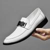 Fashion Genuine Leather Mens Casual Shoes Leisure Walk Loafers Outdoor Comfy Casual Shoes Classic Metal Buckle Business Shoes Moccasins