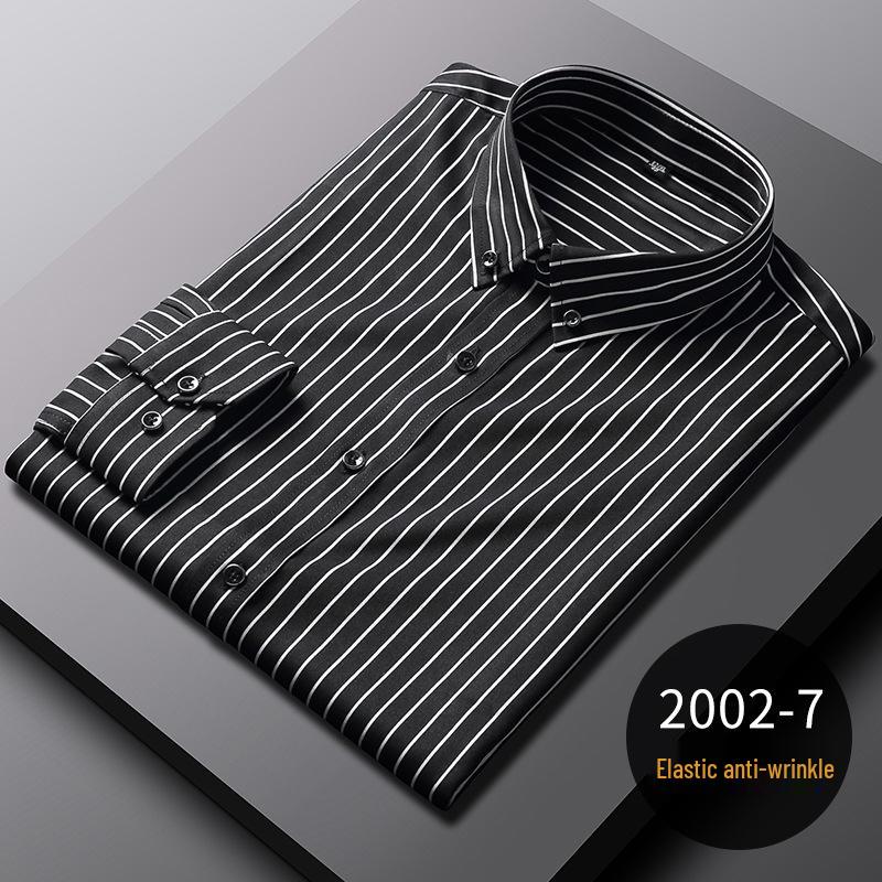Men's Spring Easy-Care Striped Long Sleeve Stretch Slim Fit Shirt - Iron-Free Business Wear