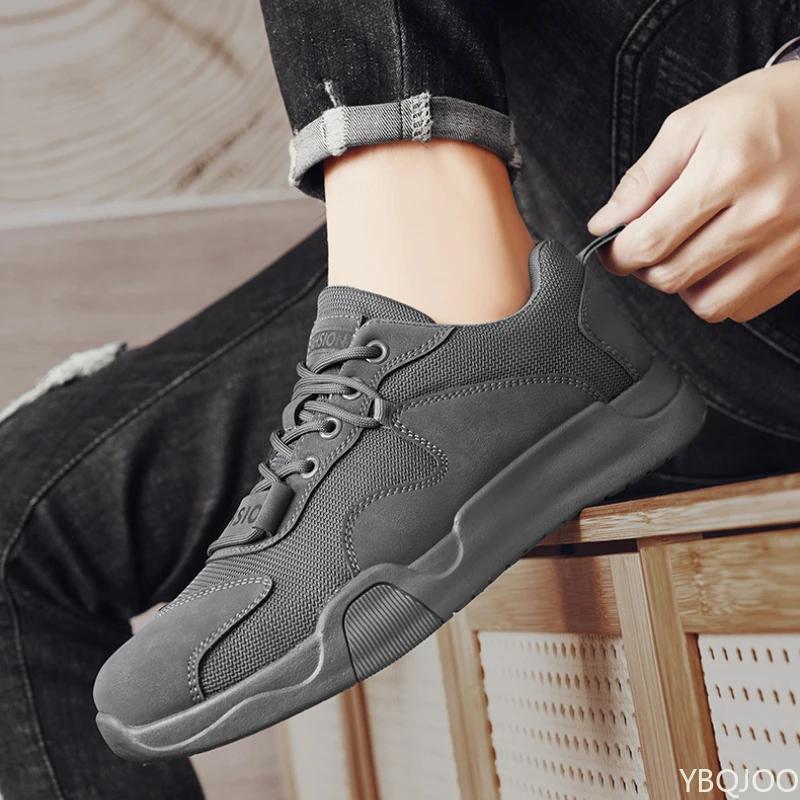 

Модная трендовая новая мужская обувь Повседневные кожаные кроссовки Дышащая удобная сетчатая обувь Модная повседневная мужская обувь Zapatos Homme кроссовки 44 серый