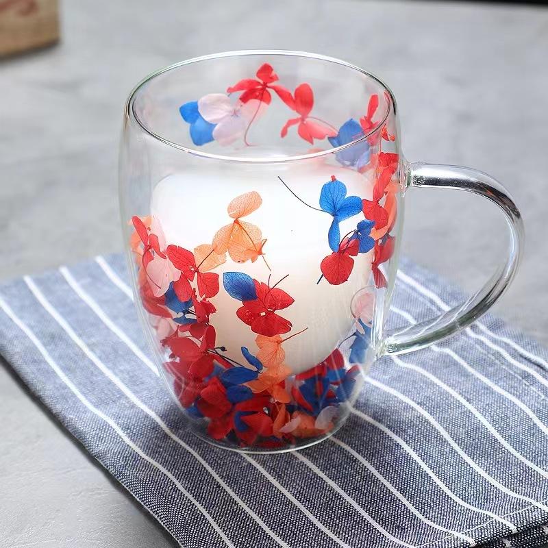 Tasse à café en verre à double paroi 200/350 ml, résistante à la chaleur, avec poignée, pour fleurs séchées, lait, jus de fruits
