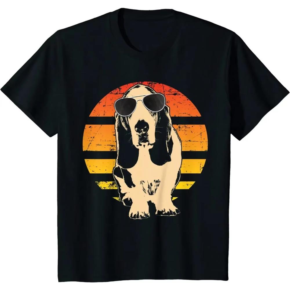 Retro Basset Hound T-Shirt Men Women Kids Gift Men Clothing Graphic T Shirts Cotton Four Seasons Daily Tees Short