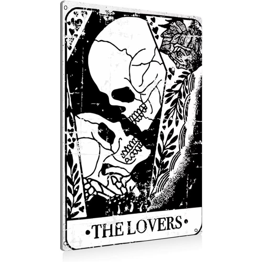 Vintage Stay Positive Skull Sign Metal Tin Sign Wall Décor Funny Retro Sign for Home Bedroom Halloween Decor Gift for Friends