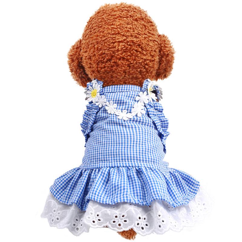 Pet Dog Cat Summer Mini Blue Plaid Sun Lace Dress Pet Clothing