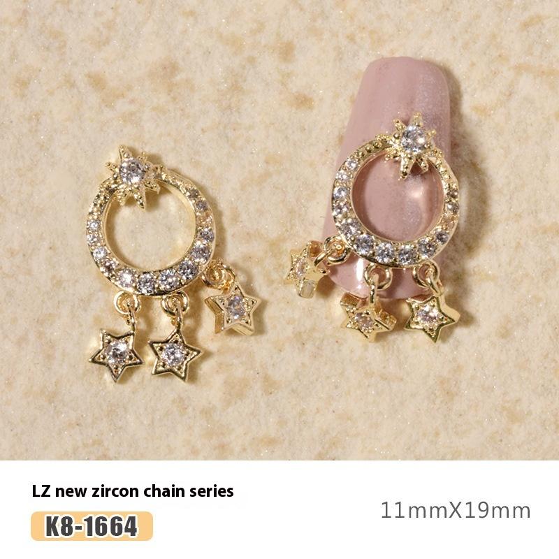 Nail Art Zircon Plated Real Gold Chain Jewelry Pearl Pendant Gold Bow Zircon Chain