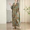 Women's New Color V-neck Retro Long Skirt Cotton Linen Dress
