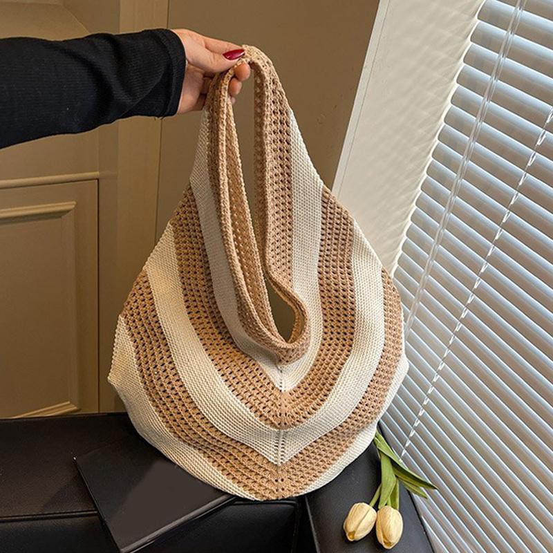 Women Crochet Tote Hollow Out Beach Large Capacity Fashion Knitted Hobo Simple Shopping Bag for Travel Vacation