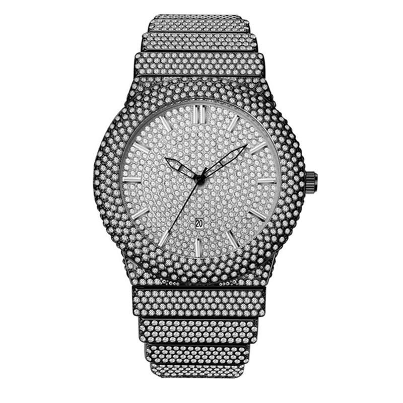 Men Hip Hop Diamond Luxury Brand Golden Date Quartz Watches