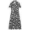 Zaprha 2025 Summer New With Belt Knotted Print Lapel Poplin Midi Dress 5029127