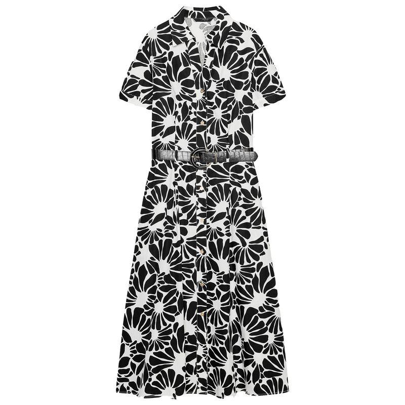 Zaprha 2025 Summer New With Belt Knotted Print Lapel Poplin Midi Dress 5029127