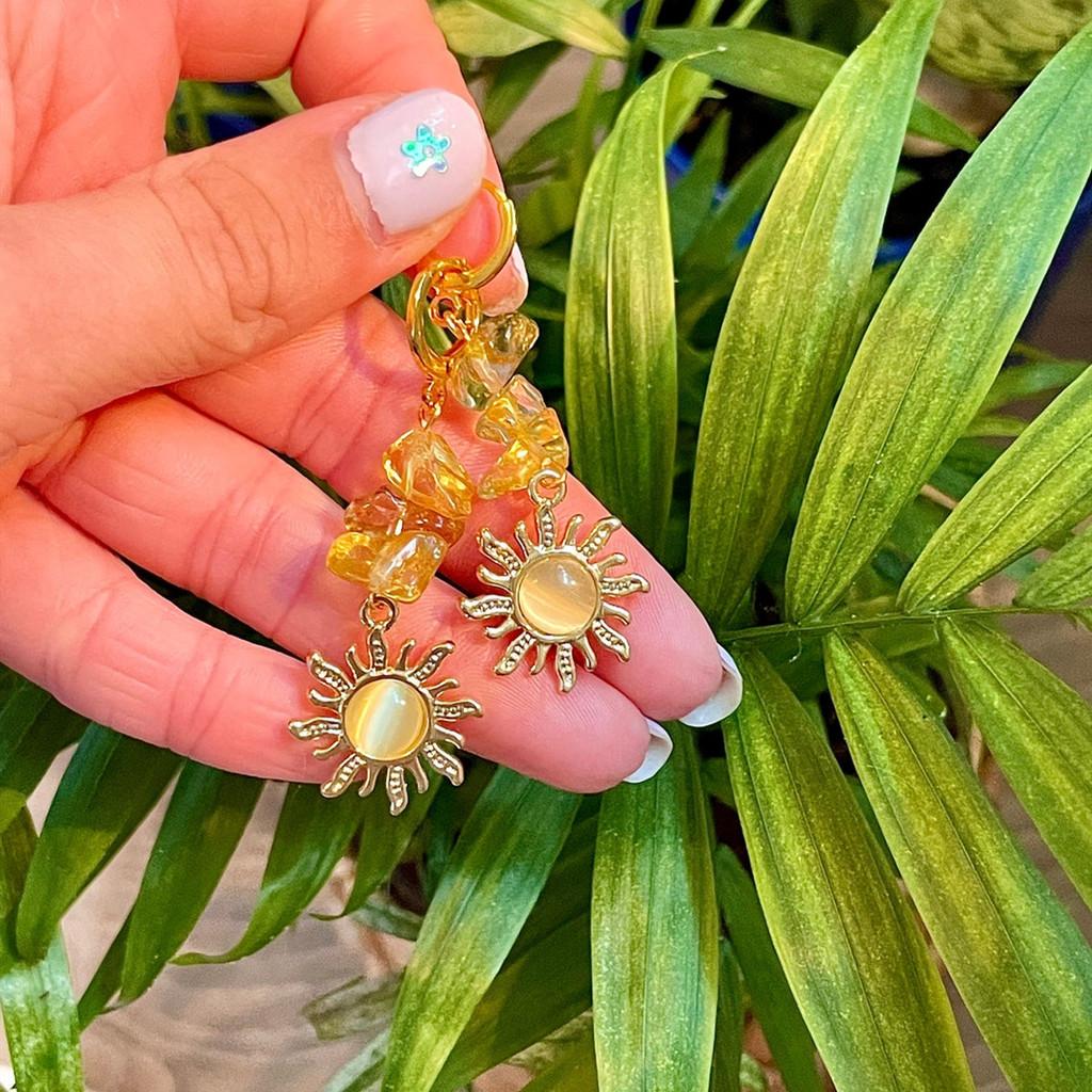 Bohemian Goldplated Quartz Sun Earrings For Women Summer Accessories