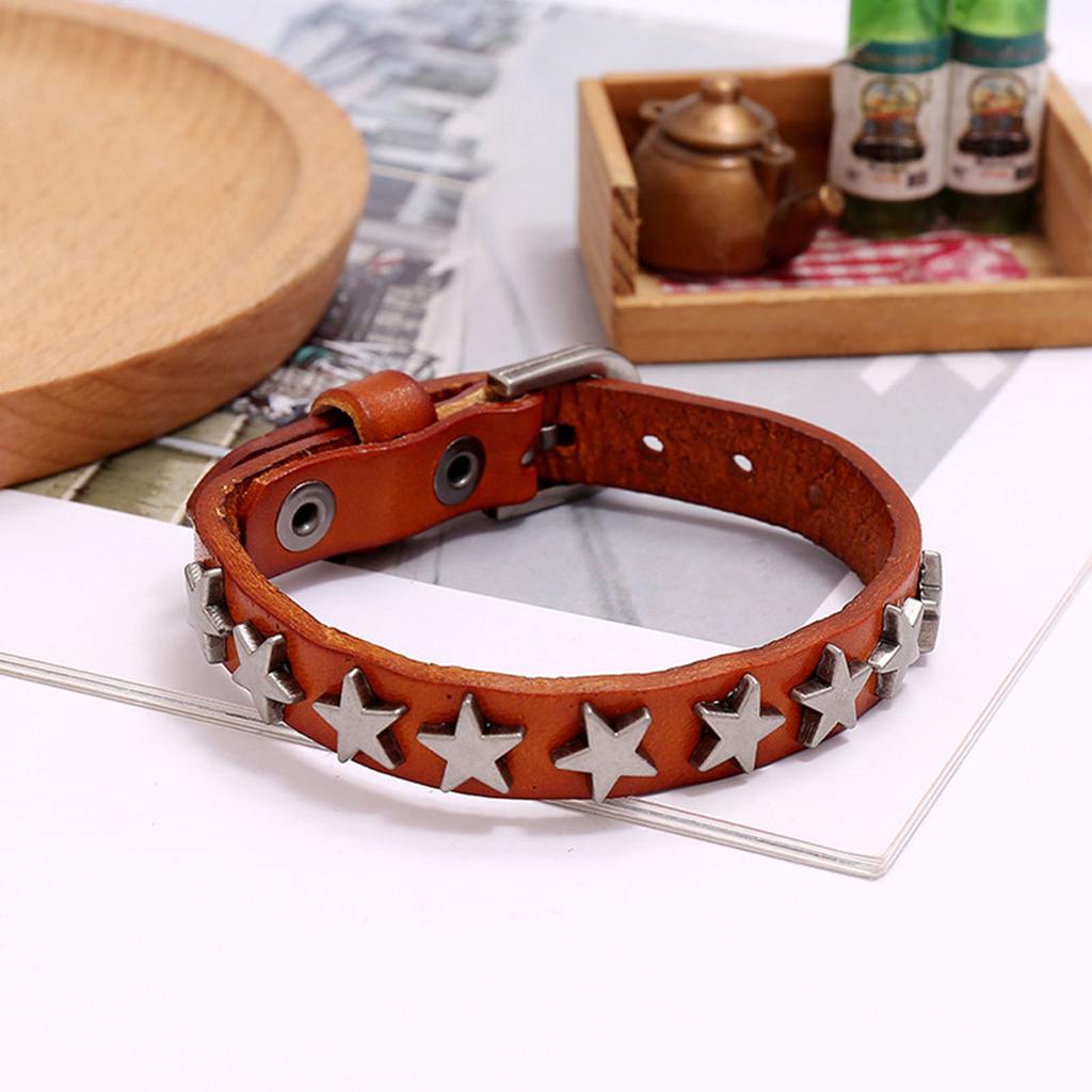 Leather Cuff Bracelet Alloy Star Wristband Adjustable Bangle Wide Cuff Bracelets Gothic Punk Jewelry for Women Men