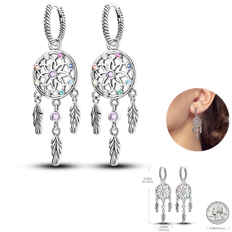 Boucles d'oreilles Attrape-rêves Filet Œil du Diable Souhaits Magnifiques en Argent Sterling 925 Neutre Adaptées aux Fêtes de Fiançailles Bijoux Exquis