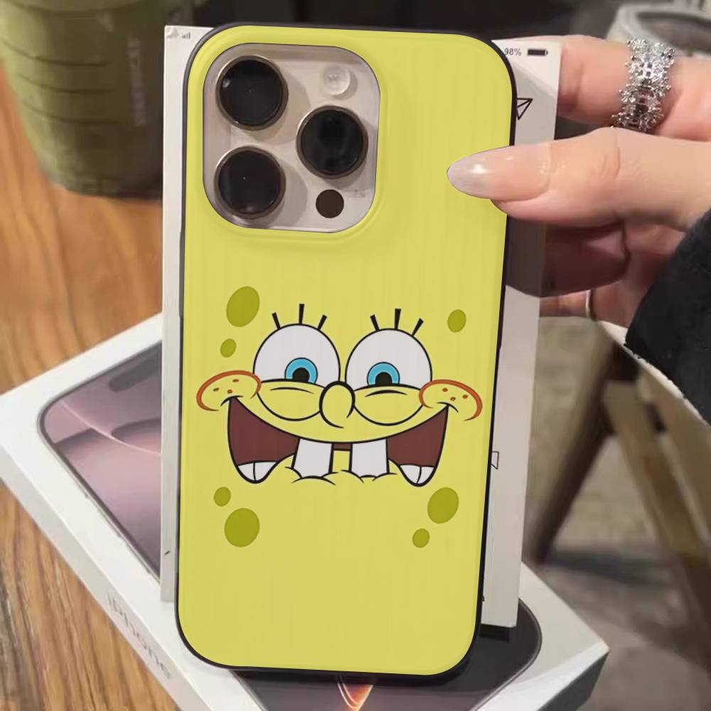 Cartoon S-SpongeBob S-SquarePants Phone Case For IPhone 17 16 15 14 13 12 11 Pro Max Plus Corrugated Bumper Back Cover Shell