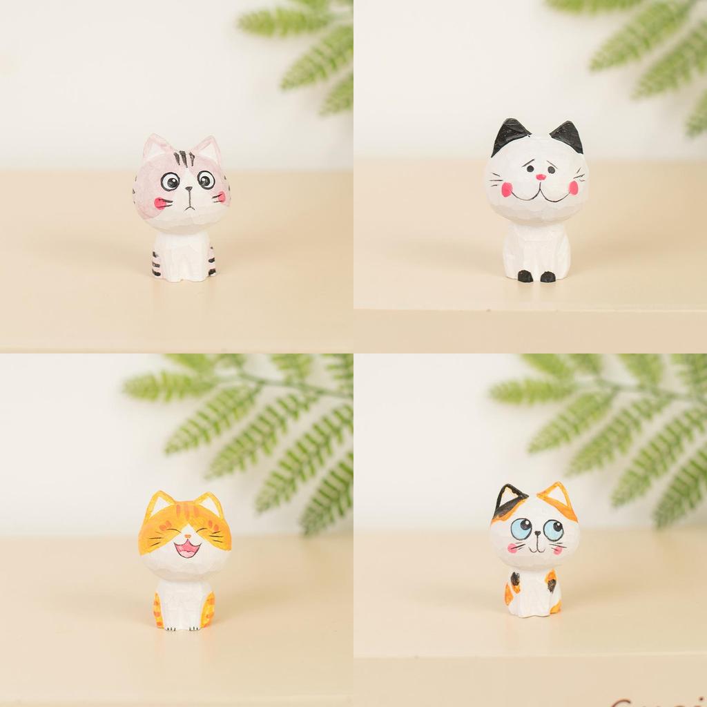 Lucky Cat Small Figurine Wooden Craft Home Office Decor Gift For Celebrations