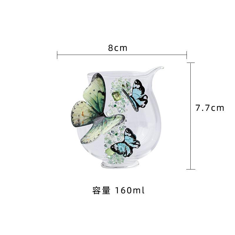 

160ml Pure Handmade Glass Butterfly Tea Pitcher Tea Divider Cha Hai Dispenser Justice Cup Puer Fair Mug Teaset Craft Supplies