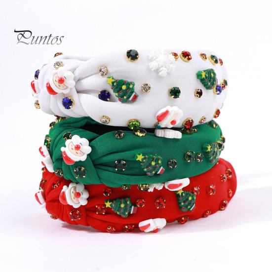 Vánoční čelenka Dámská čelenka s mini kamínky na vánoční stromeček Lehká slavnostní čelenka do vlasů pro večírky