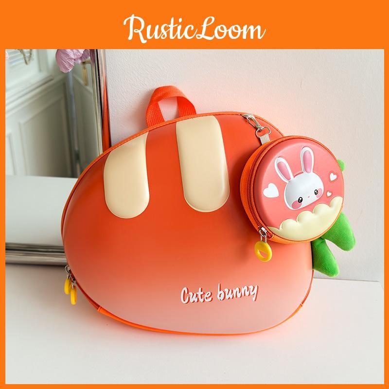 Trendy Orange Pink Blue Purple Kids Backpack With Fun Carrot Print Lightweight Eva Material