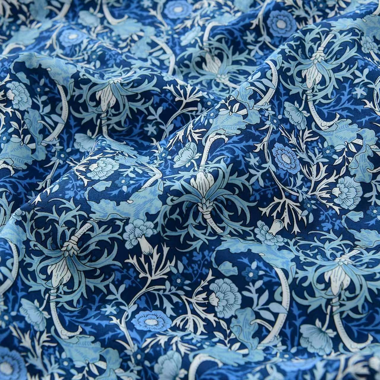 40s Poplin 100% Cotton Fabric, Vintage Floral Print, DIY Handmade Material, Pure Cotton Cloth for Shirts, Dresses