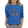Unisex Casual Back To School Printed Crew Neck Three Quarter Sleeve T-Shirt Comfortable Fit Lightweight Fabric Suitable for Everyday Wear