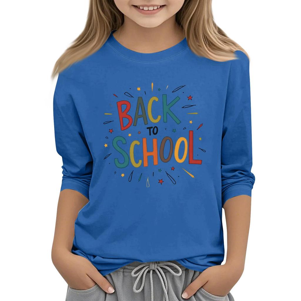 Unisex Casual Back To School Printed Crew Neck Three Quarter Sleeve T-Shirt Comfortable Fit Lightweight Fabric Suitable for Everyday Wear