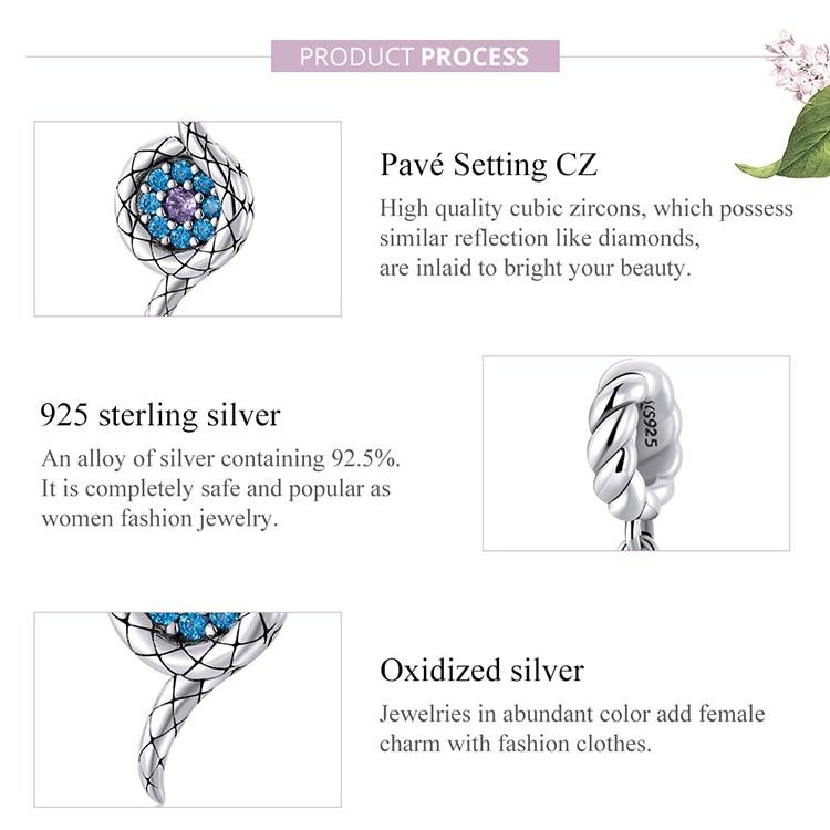 BAMOER 100% 925 Sterling Silver Mysterious Snake Pendant Demon Eye Charms Fit for DIY Making Bracelet or Bangle Fine Jewelry