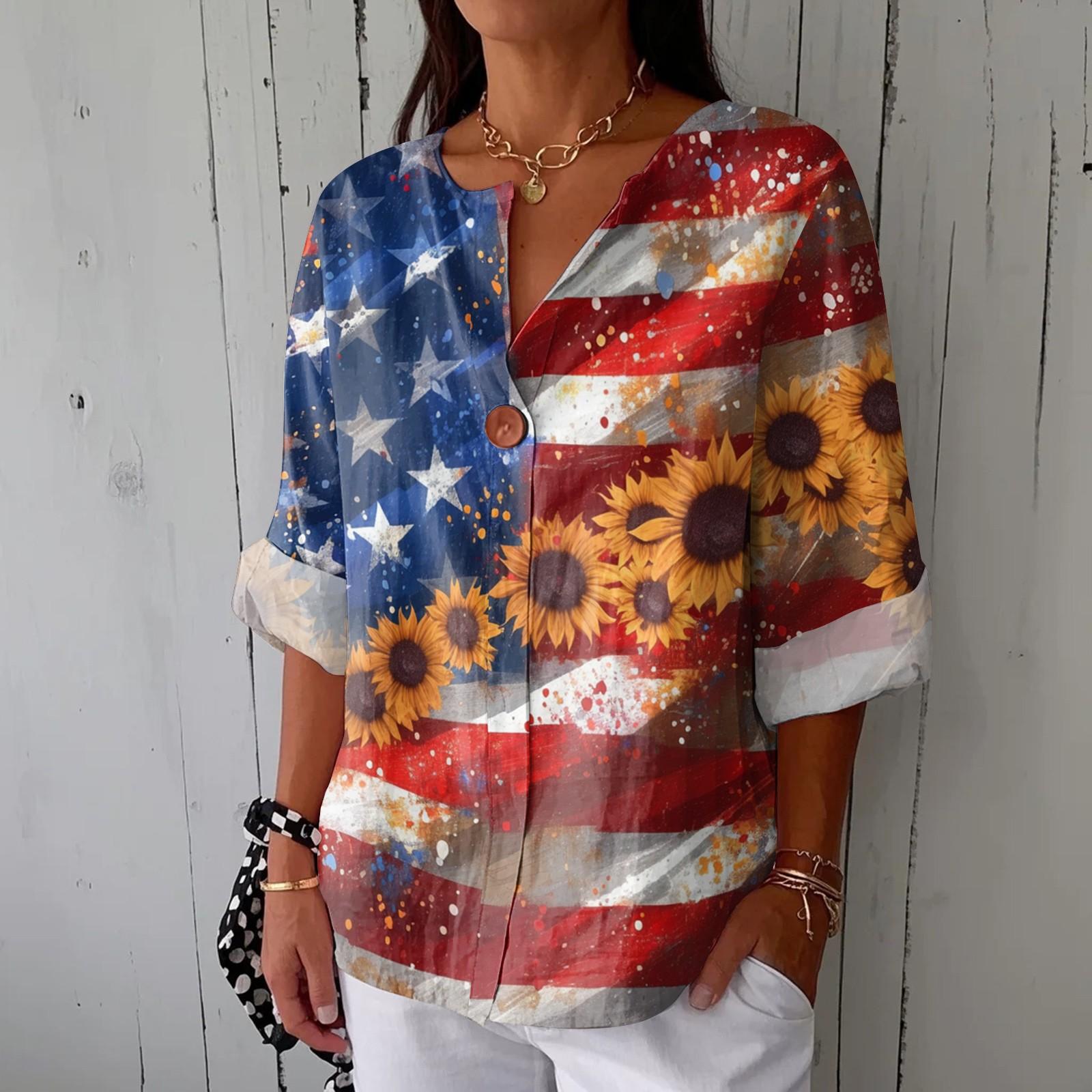 

Женская модная повседневная блузка с V-образным вырезом, пуговицами, рукавом три четверти и принтом S жёлтый