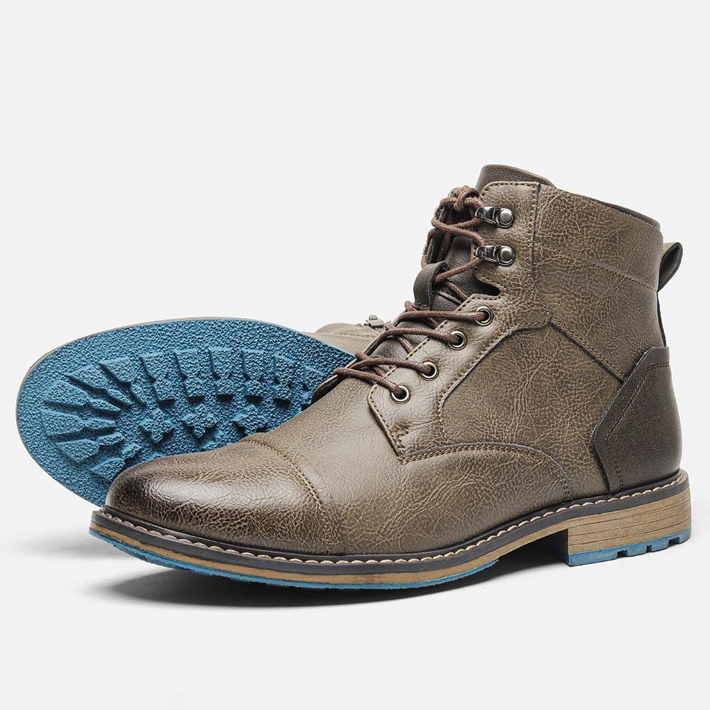 Plus Size Men's High-Top Leather Workwear Ankle Boots - US Size Fashion Martin Boots
