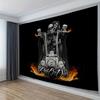 VIKAMA Motorrad Totenkopf Wandteppich Biker Mädchen und Flammender Totenkopf Amerikanischer Retro Wohnzimmer Sofa Hintergrund Wand Raumdekor