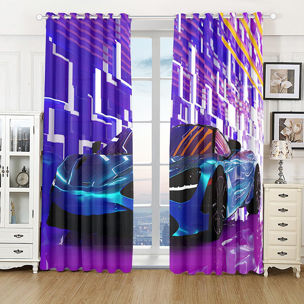 Cheap 3D Modern Cool Car Black Sports Car Sunshade Curtains 2 Panel Boys Room Bedroom Living Room Window Home Decor Curtains