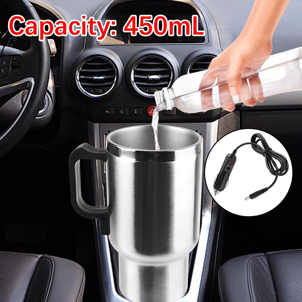 Camping Travel Kettle Stainless Steel Vehicle Heating Cup 12V 450ml Water Coffee Milk Thermal Mug Electric Heating Car Truck Cup
