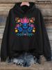 Women'S Mexican Folk Art Floral Print Hoodie Vintage Boho Flower Graphic Pullover Hooded Casual Long Sve Pocket Top for Ladies Wom