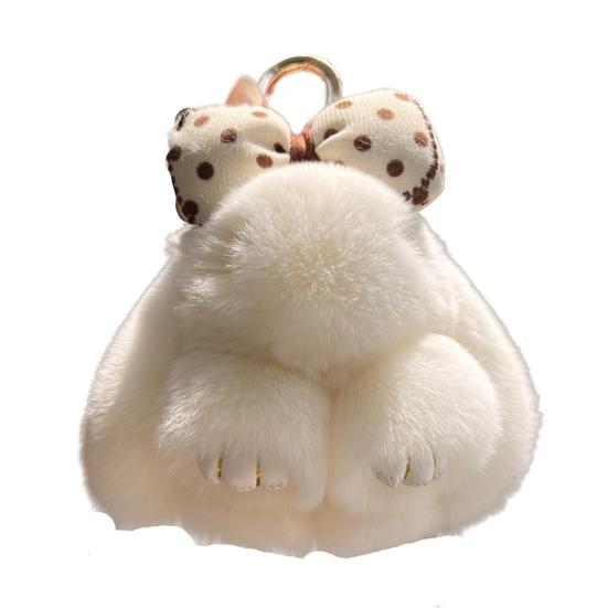 Plush Bowknot Bunny Keychain Fuzzy Faux Fur Rabbit Animal Doll Key Ring Holder DIY Handbag Pendant Backpack Decoration Kids Adults Birthday Gift