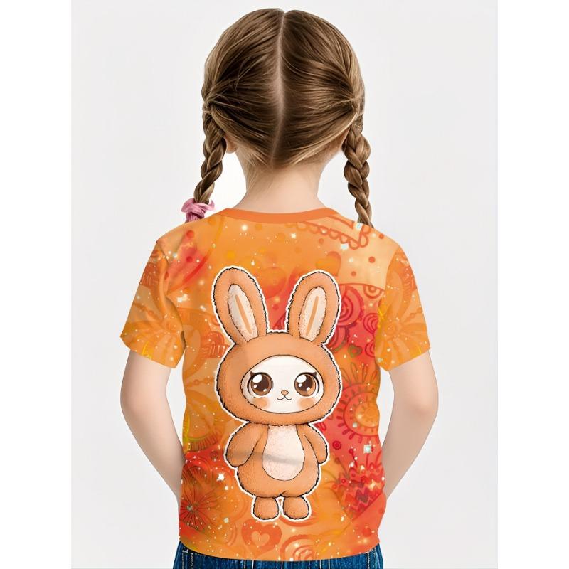 

Girls Summer Bunny 3D Print T-Shirt - Short Sleeve Round Neck Cute Outfit, 160