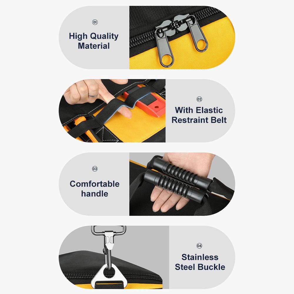 Heavy‑Duty Tool Bag With Hard Waterproof Base Wide Mouth Storage Tote Shoulder Strap For Electrician Carpenter Repair Work