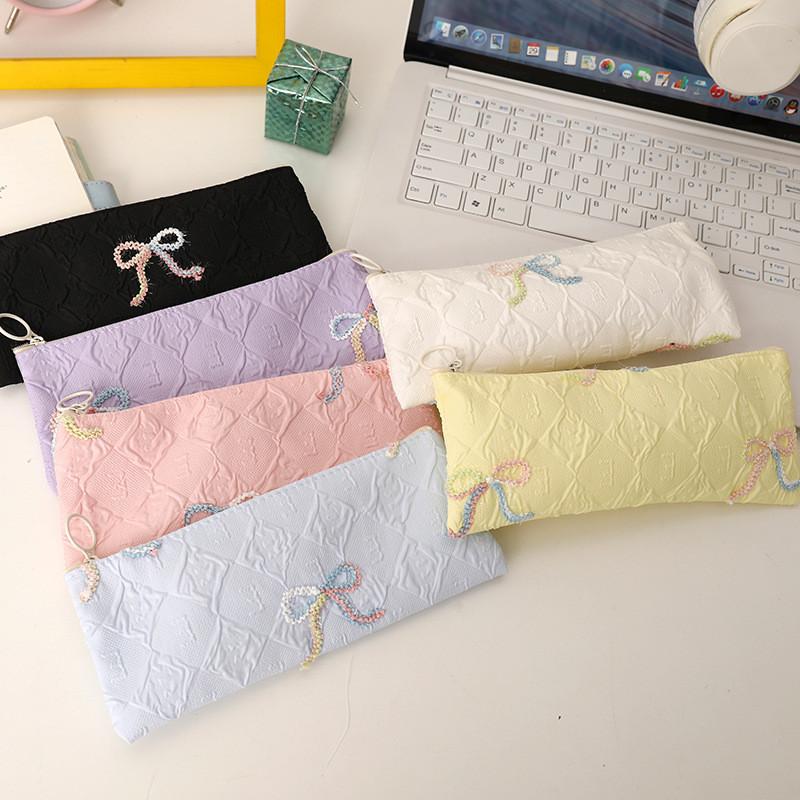 Polyester Bow Pencil Case With Large Capacity For Students And Girls