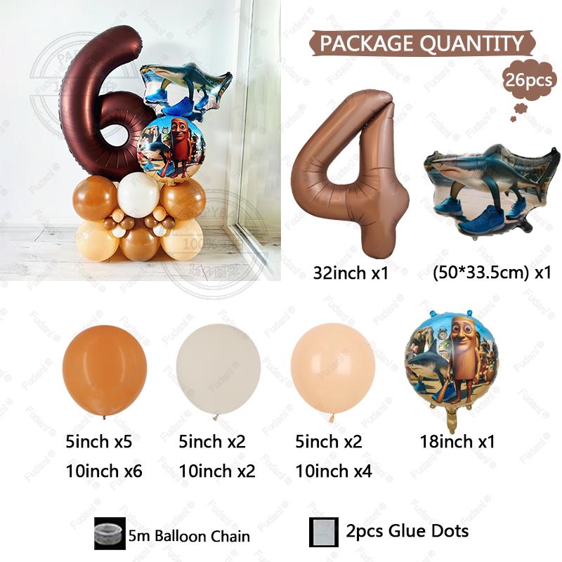 26pcs Italian Brainrot Garland Foill Balloons Column Tung Tung Sahur Birthday Party Gifts Kids Baby Shower Gifts Decorations