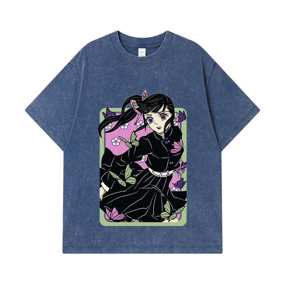 275 GSM Washed T-shirts 100% Cotton Demon Slayer V77 Kanao Print Unisex Heavy Cotton T Shirt