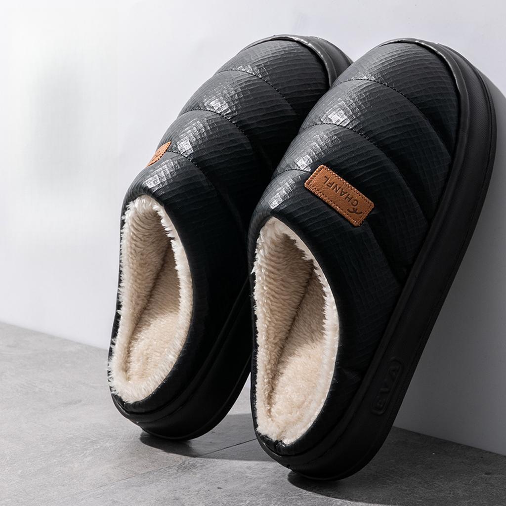 Wodoodporne bawełniane kapcie PU Duży rozmiar Nowe Domowe Wewnętrzne Antypoślizgowe Gruba Podeszwa Ciepłe Domowe Kapcie Męskie Jesień Zima