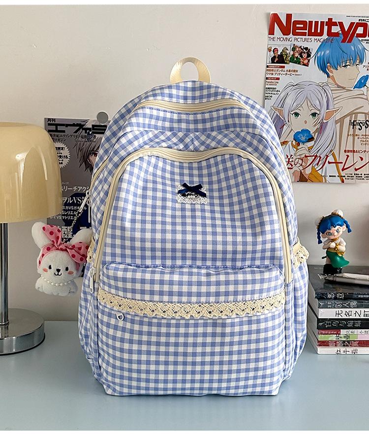 Schoolbag new Japanese ins fresh and sweet plaid backpack junior high school students lightweight travel large capacity backpack