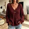 Women's Loose Slouchy V-Neck Sequin Open Knit Sweater Casual Long Sleeve Pullover Top for Fall Winter