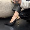 Thin Heel Temperament Royal Sister Style Patent Leather Sexy Single Shoes French Sandals 2025 New Black Pointed High Heels Women