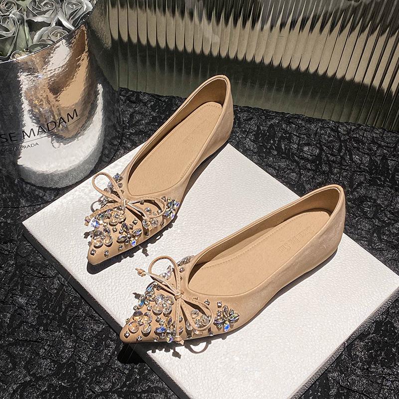 Fashion Flat Shoes for Women 2025 Spring Autumn Sequins Shallow Bling Pointed Toe Bow luxury Large Size Women's Shoes 41 42 43