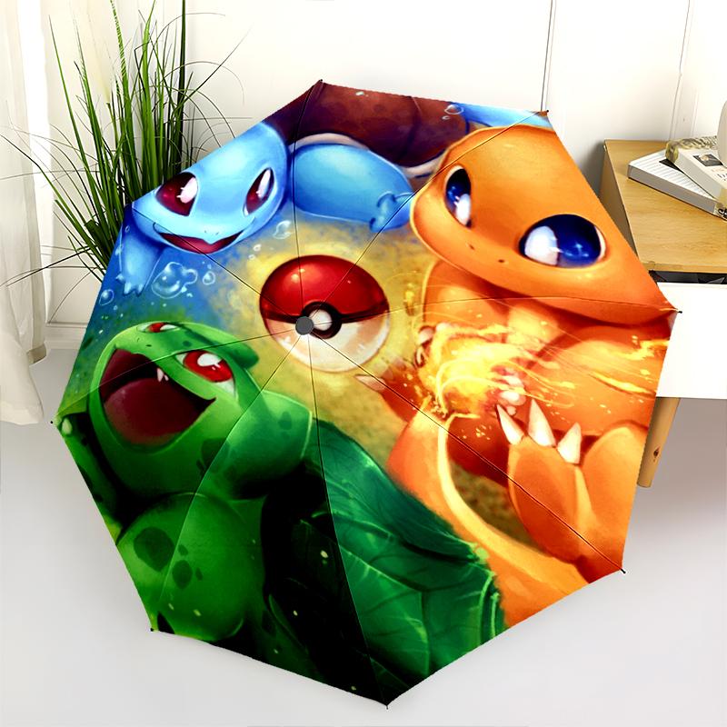 Vzor Pokémon, automatický skládací deštník, přenosný a skládací design, 8 žeber, vánoční nebo narozeninový dárek.
