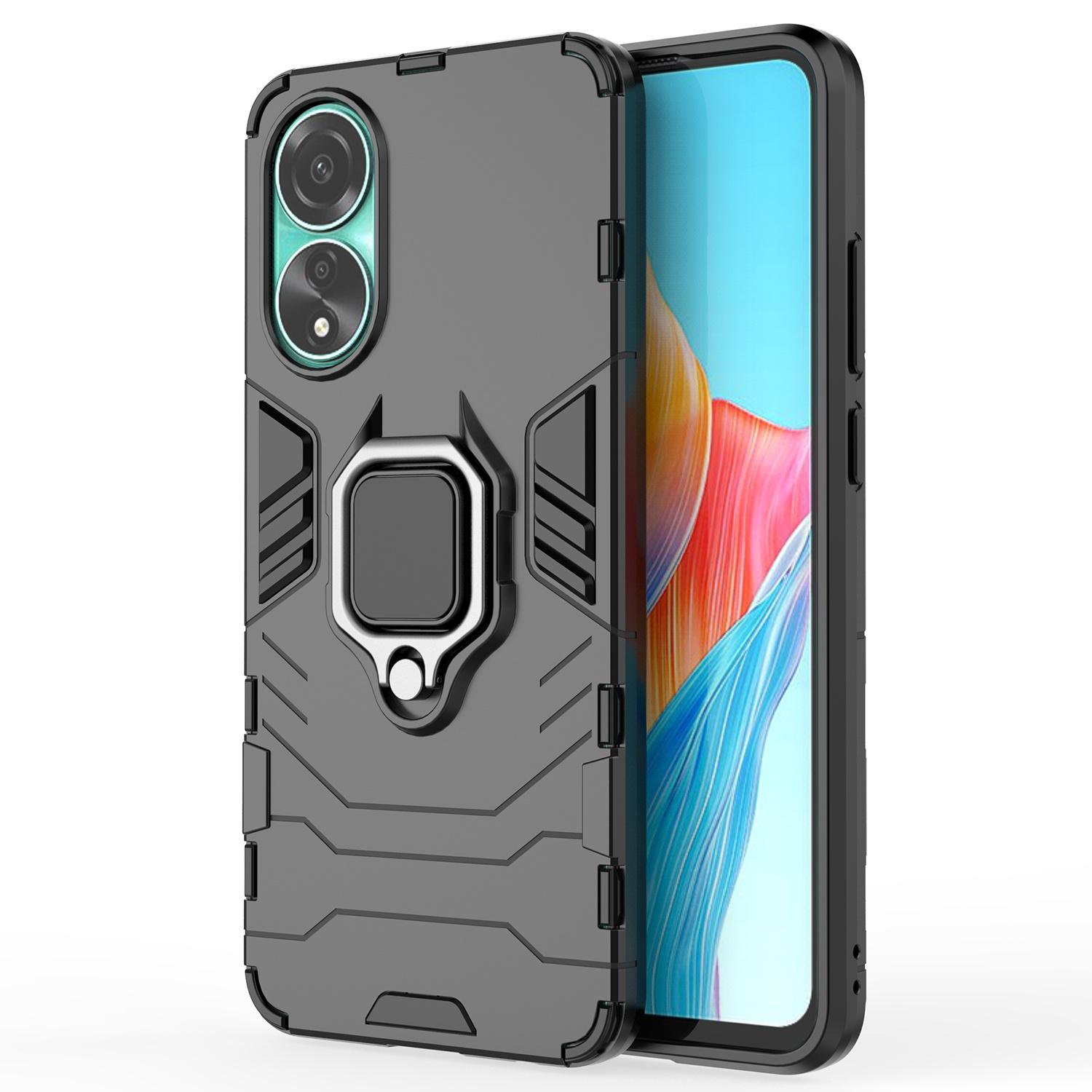 

Protective Case for Oppo A78 4G,Shockproof TPU+PC Ring Holder Kickstand Phone Cover Black