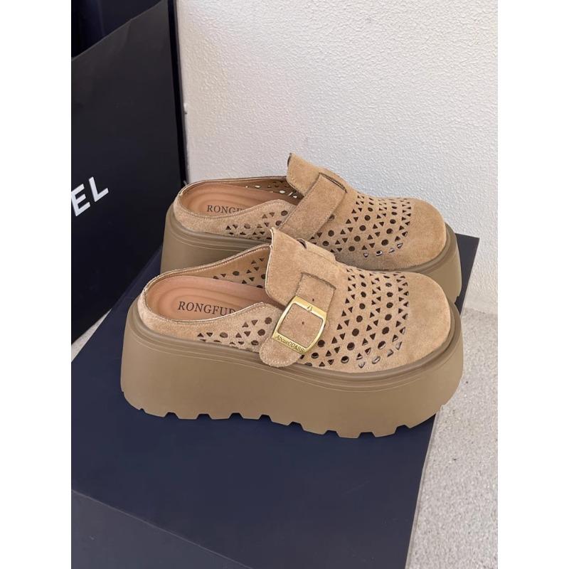 

Baotou half slippers women s outer wear summer new thick bottom height increase shorty le lazy 40 хакі