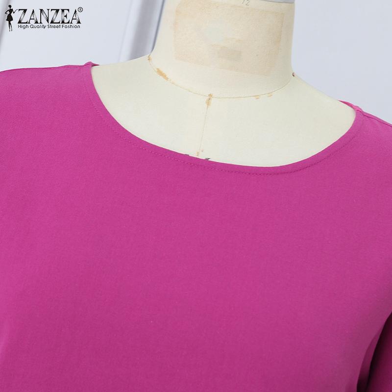 ZANZEA Women Casual Flare Short Sleeve Loose Summer Dress